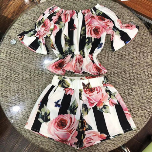 Stripe Floral Toddler Girls Clothes Set - ourcoolkids