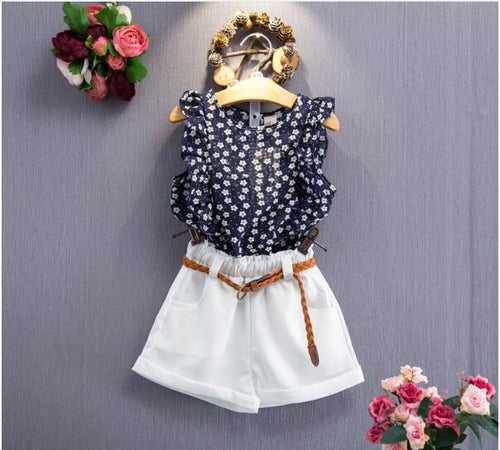 Summer Print Flower Kids Girls Cothes Sets - ourcoolkids